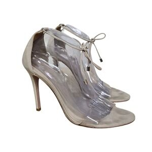 Schutz Fellice Genuine Suede Clear Strap Lace Up Stiletto Heels Sandal Size 10.5
